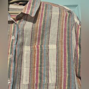 Velvet Heart Linen Blend Edison Striped Button Down Short sleeve Blouse XL